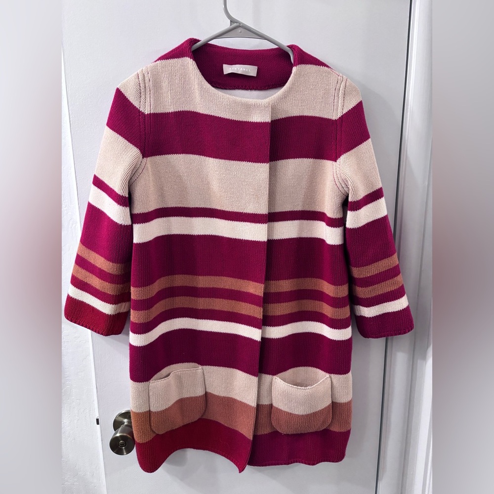 Stefanel Italian Red and Beige Cotton Knit Long Sweater